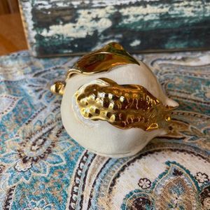 Pomegranate cream & gold embellished porcelain or ceramic pottery piece